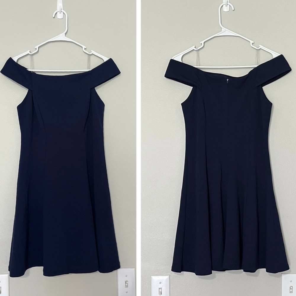 Teeze Me Off-Shoulder Navy Fit-and-Flare Mini Dress - Size Medium